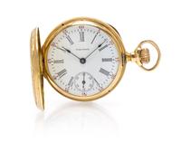 A 14 Karat Yellow Gold Hunter Case Pocket Watch, Waltham, 19.10 dwts.