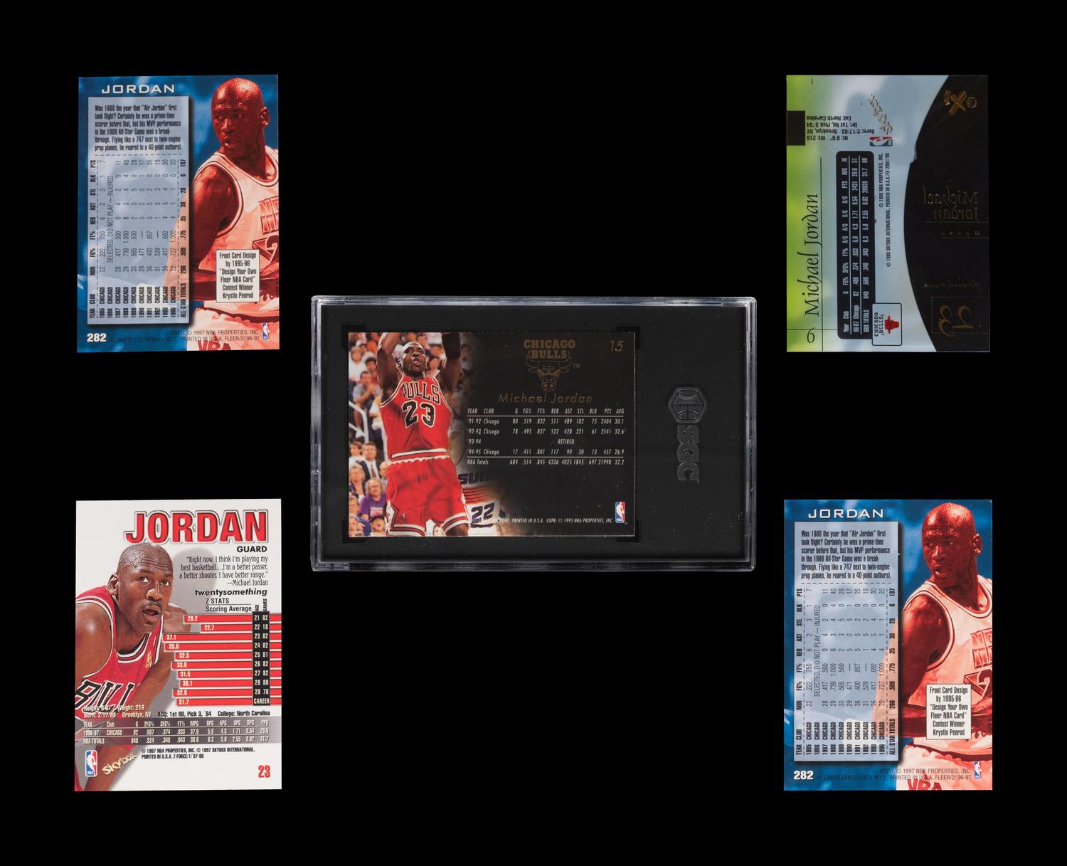 A Group of Five Michael Jordan Basketball Cards,