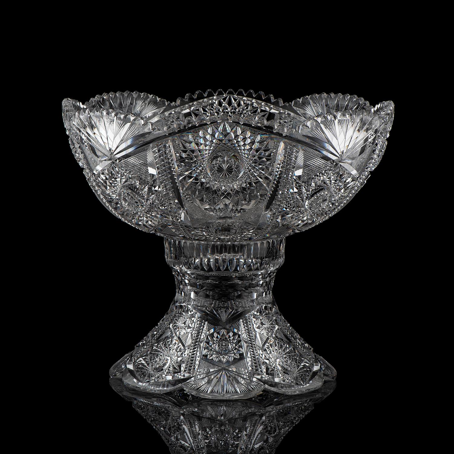 A Brilliant-Period Cut Glass Punch Bowl and Stand