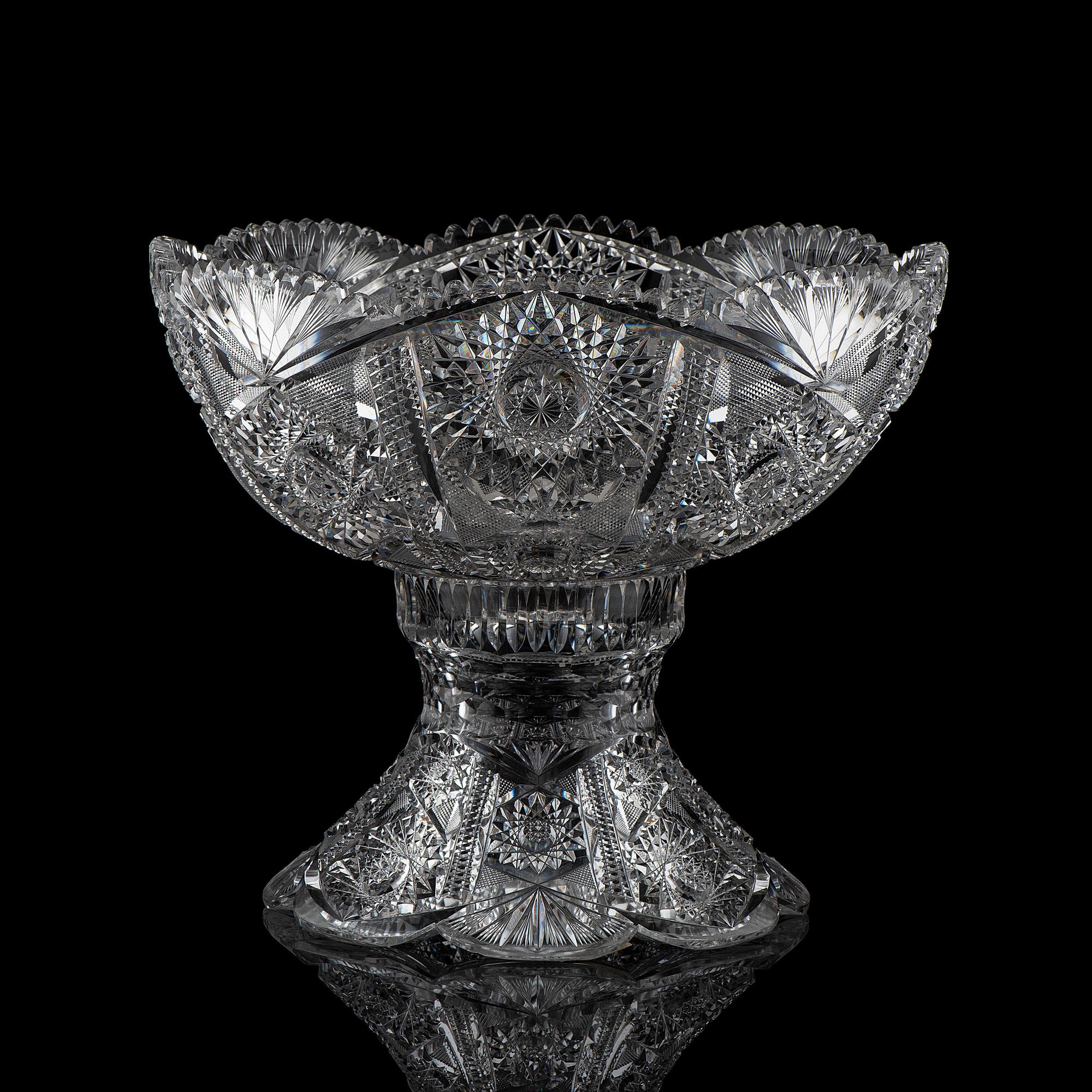A Brilliant-Period Cut Glass Punch Bowl and Stand