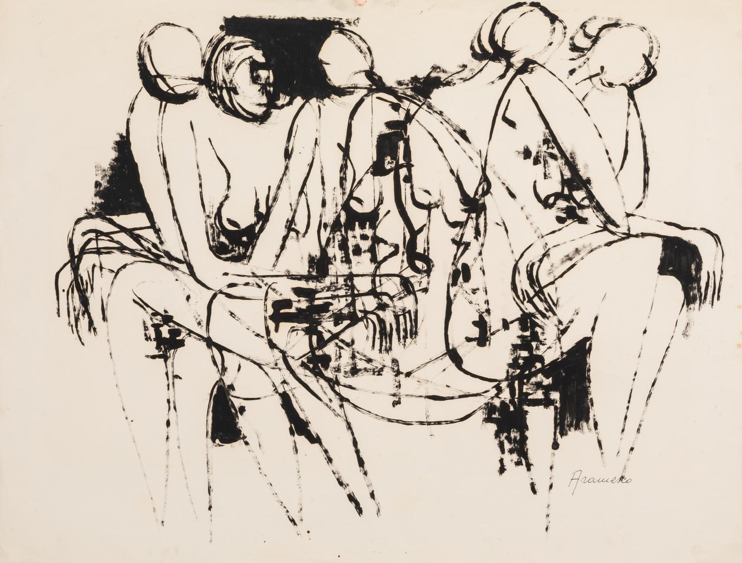 Georgeta-Gigi Aramescu Anderson, (Romanian-American, 1910-1994), A group of 4 works: Two Figures, Five Figures, Four Figures, and Four