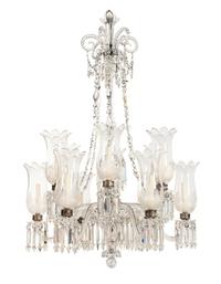 A Victorian Cut and Etched Glass Twelve-Light Chandelier