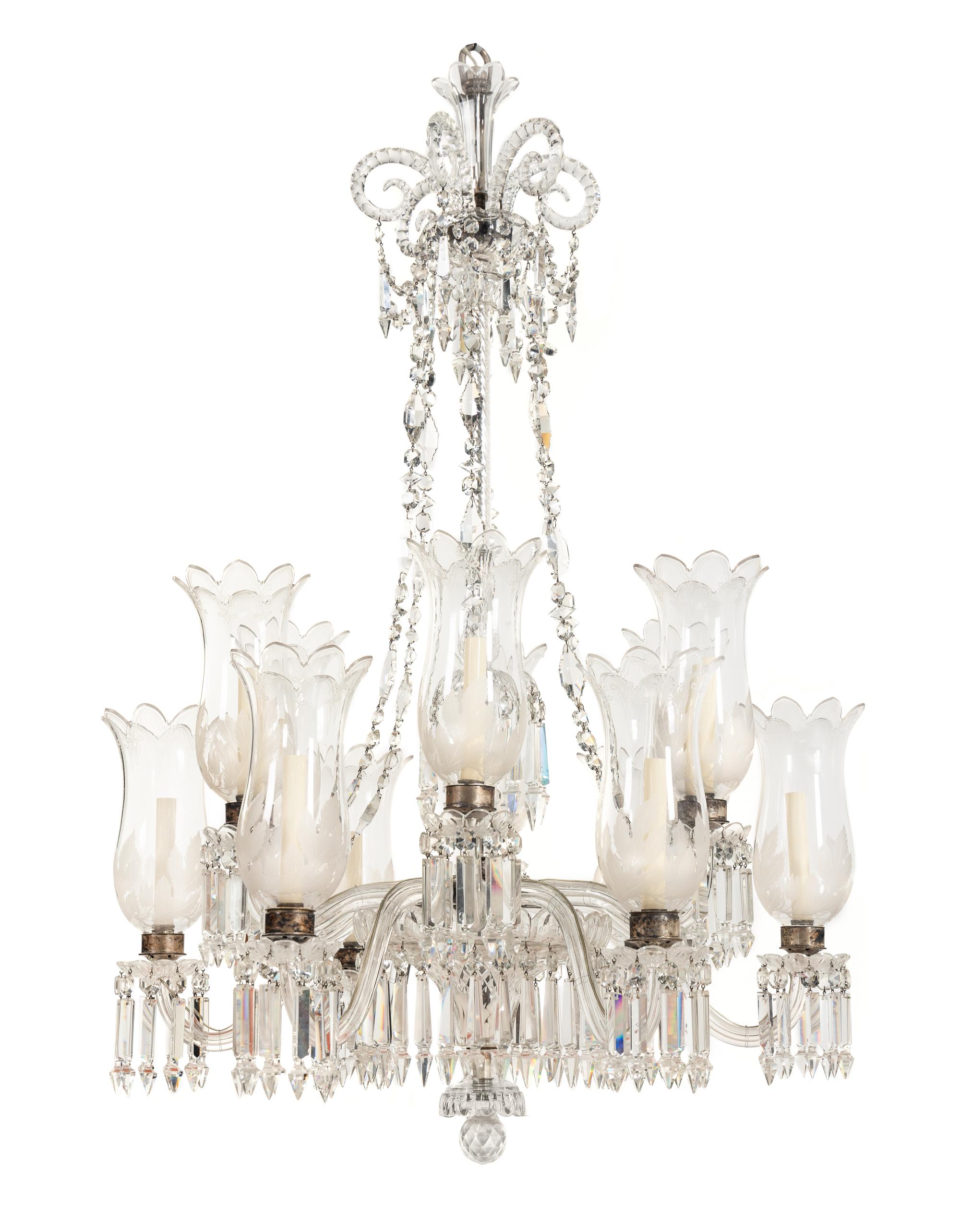 A Victorian Cut and Etched Glass Twelve-Light Chandelier