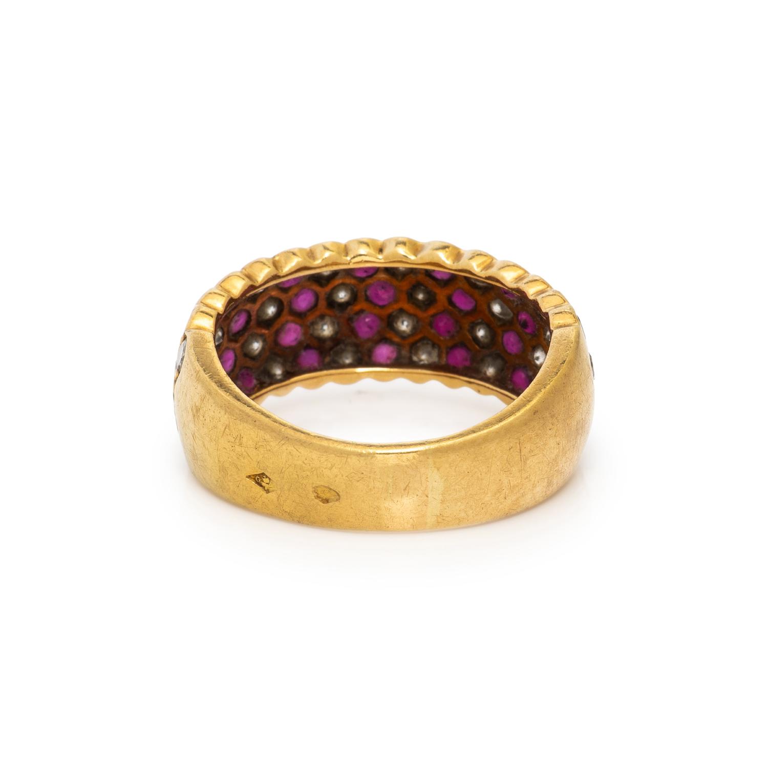 RUBY, DIAMOND, AND YELLOW GOLD RING