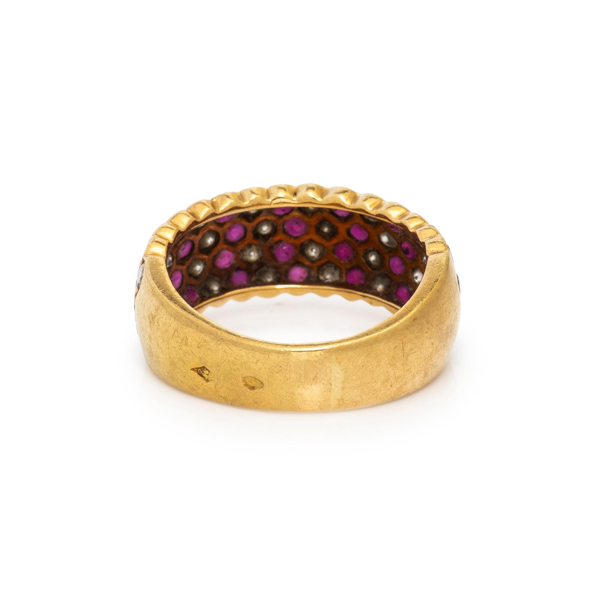 RUBY, DIAMOND, AND YELLOW GOLD RING