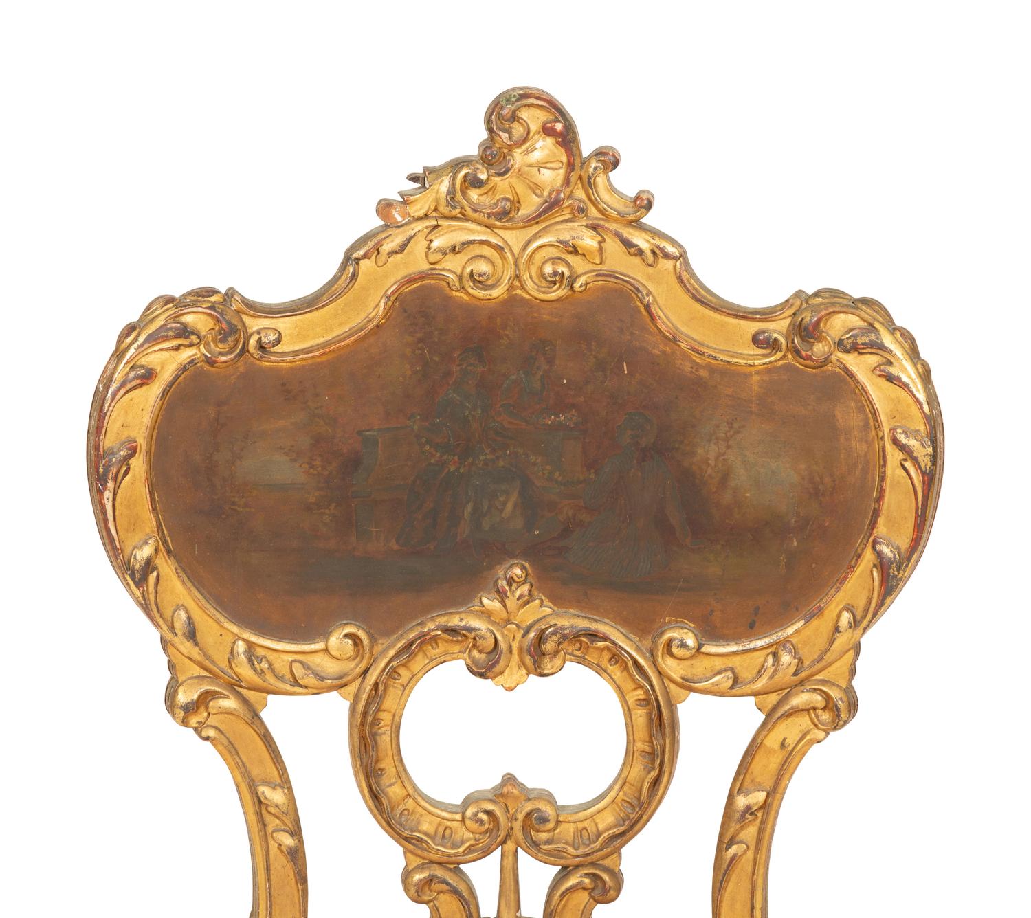 A Louis XV Style Giltwood and Vernis Martin Decorated Side Chair