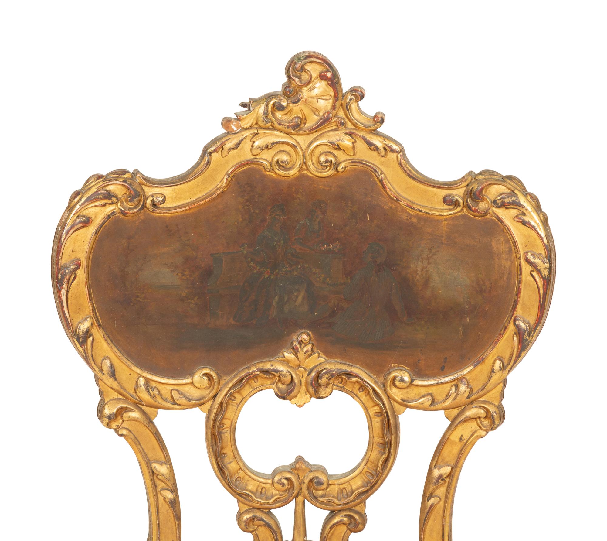 A Louis XV Style Giltwood and Vernis Martin Decorated Side Chair