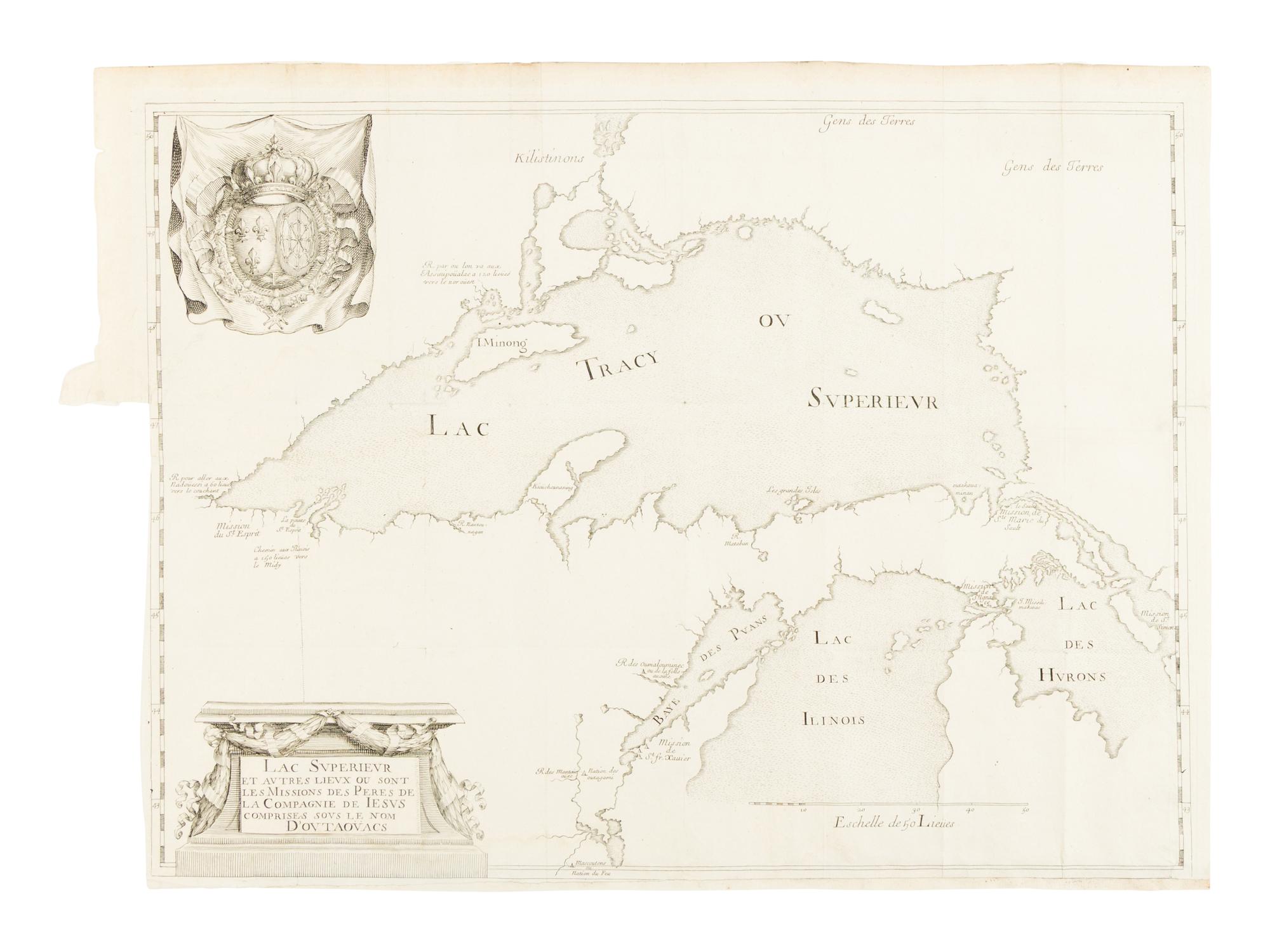 [MAP]. DABLON, Claude (1618-1697). Lac Superieur et autres lieux ou sont les missions des peres de la Compagnie de Iesus comprises sous le nom d'Outaouacs . Paris, 1672.