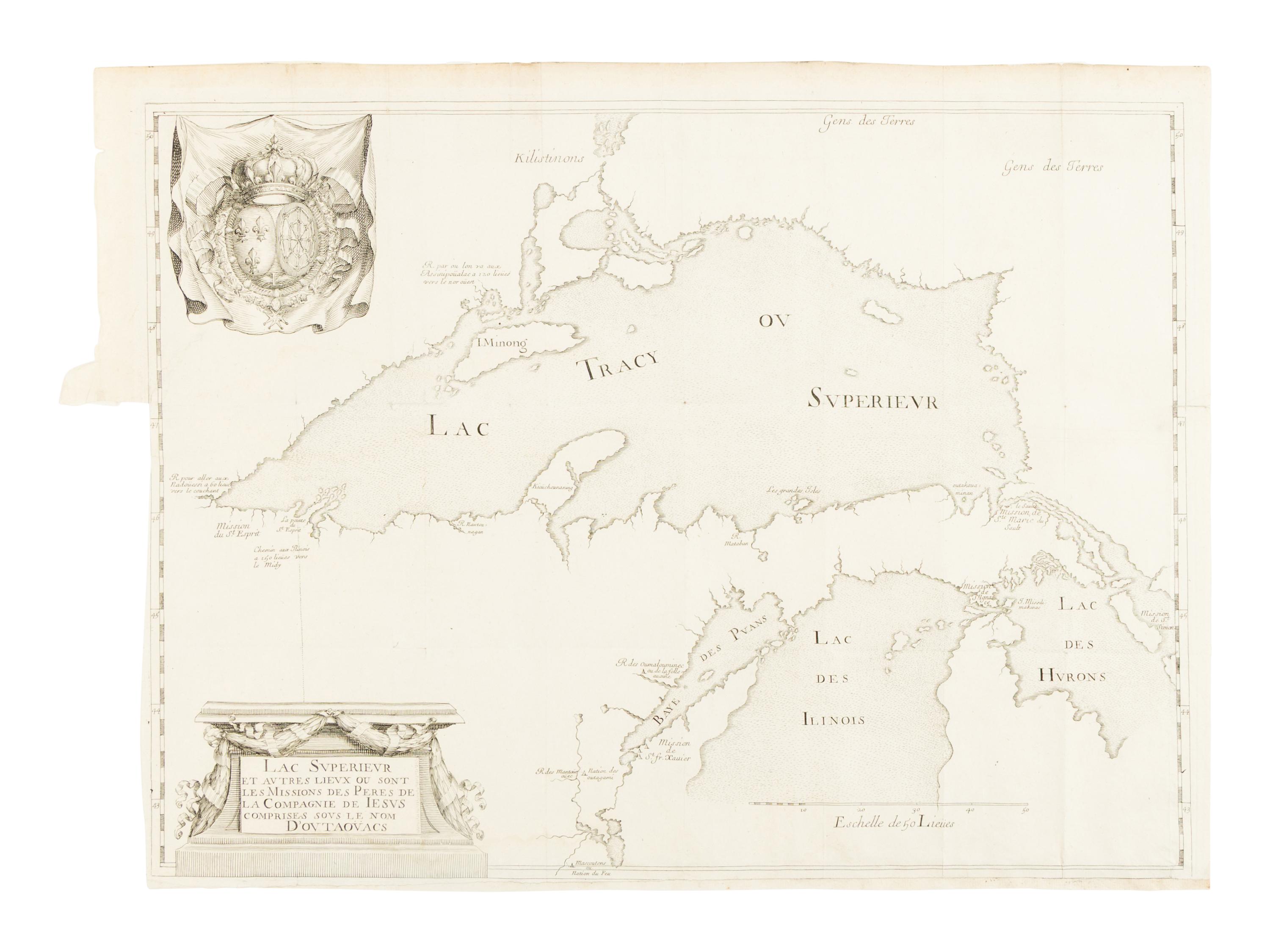 [MAP]. DABLON, Claude (1618-1697). Lac Superieur et autres lieux ou sont les missions des peres de la Compagnie de Iesus comprises sous le nom d'Outaouacs . Paris, 1672.