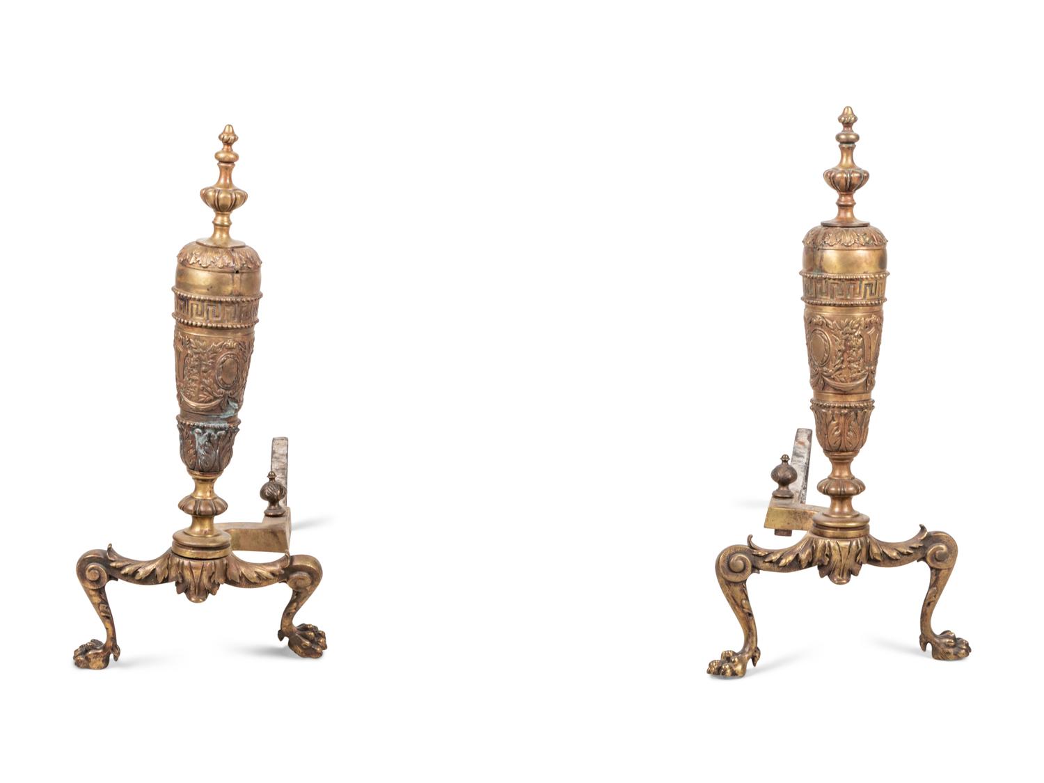 A Pair of Neoclassical Gilt Bronze Andirons