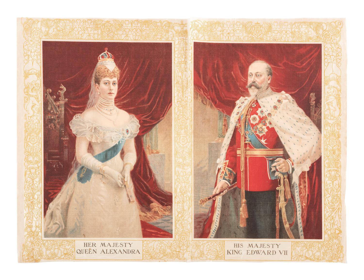 [ROYALTY]. Poster and textiles celebrating Queen Victoria and her son, Edward VII, comprising: