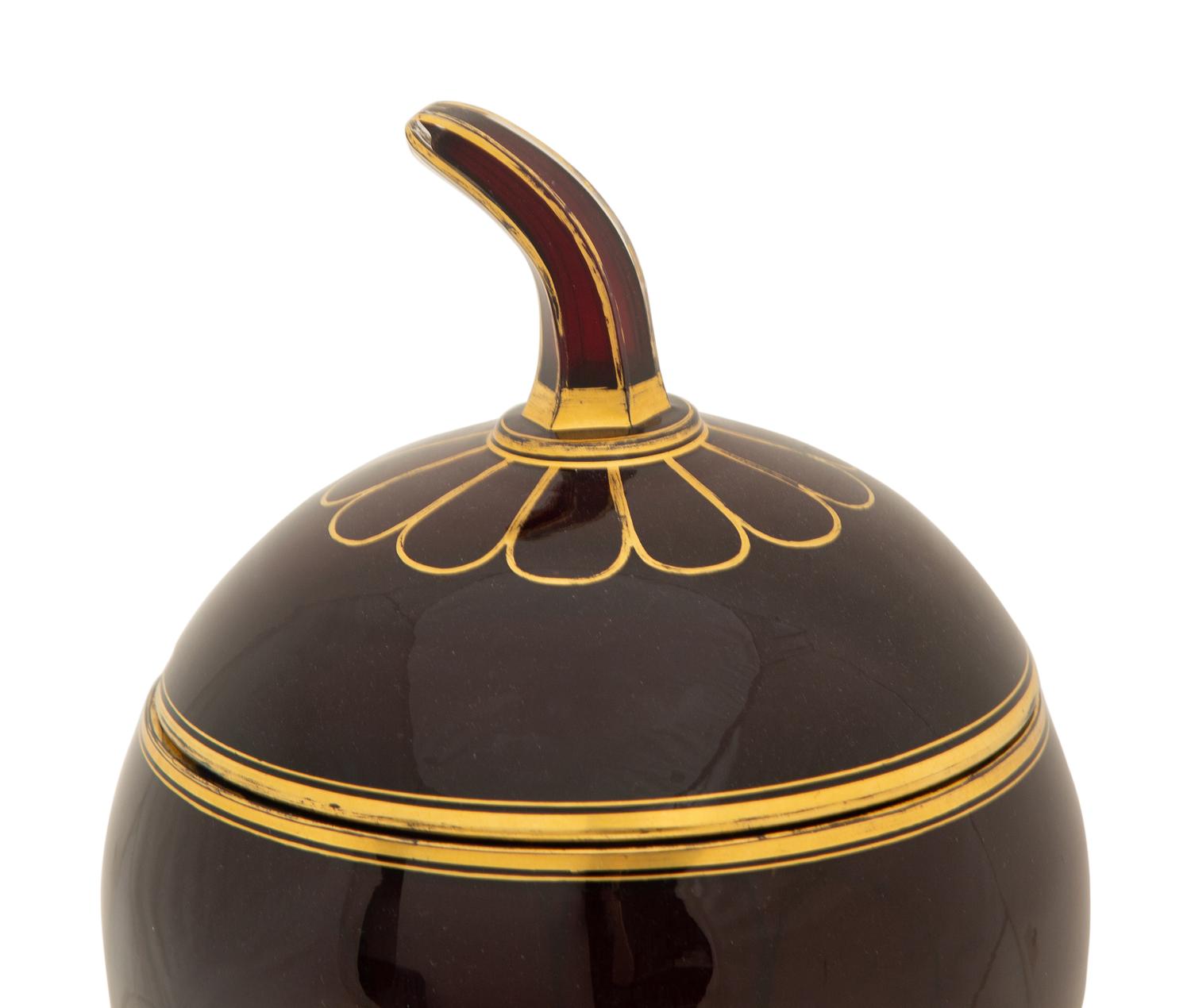 A Bohemian Gilt Decorated Ruby Glass Punch Bowl, Cover and Underplate
