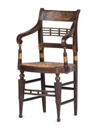 A Classical Paint-Decorated Fancy Child's Hitchcock Rush-Seat Armchair