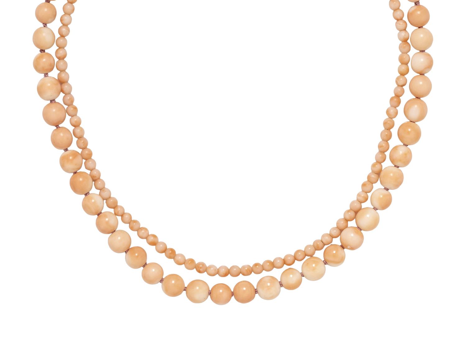 FRENCH, ANGEL SKIN CORAL DOUBLE STRAND NECKLACE