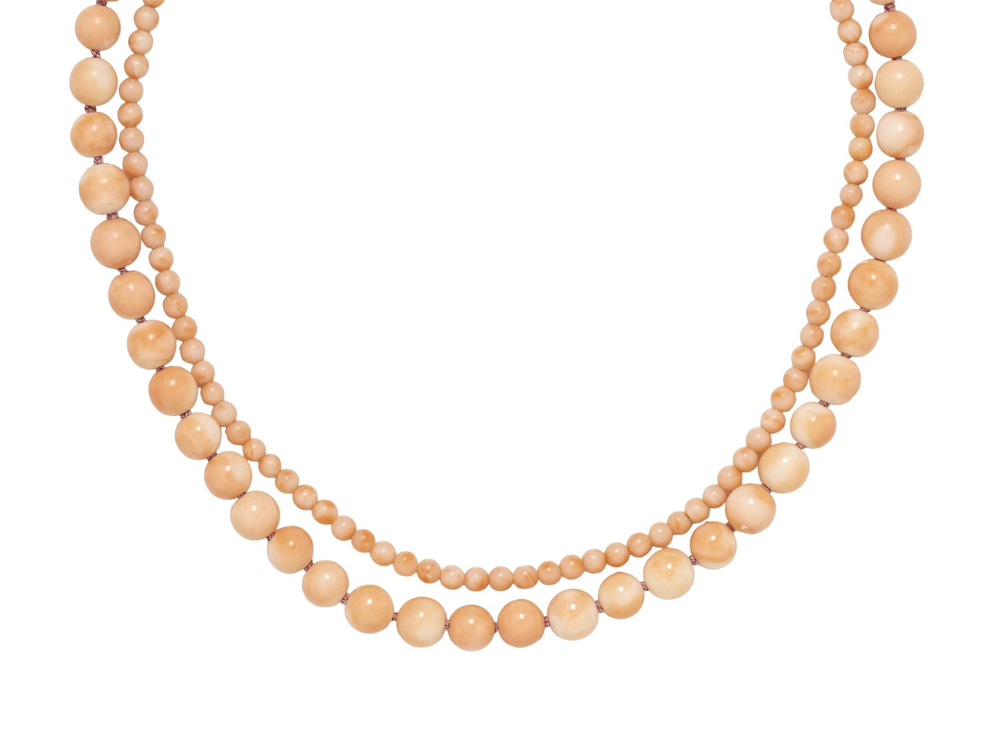 FRENCH, ANGEL SKIN CORAL DOUBLE STRAND NECKLACE