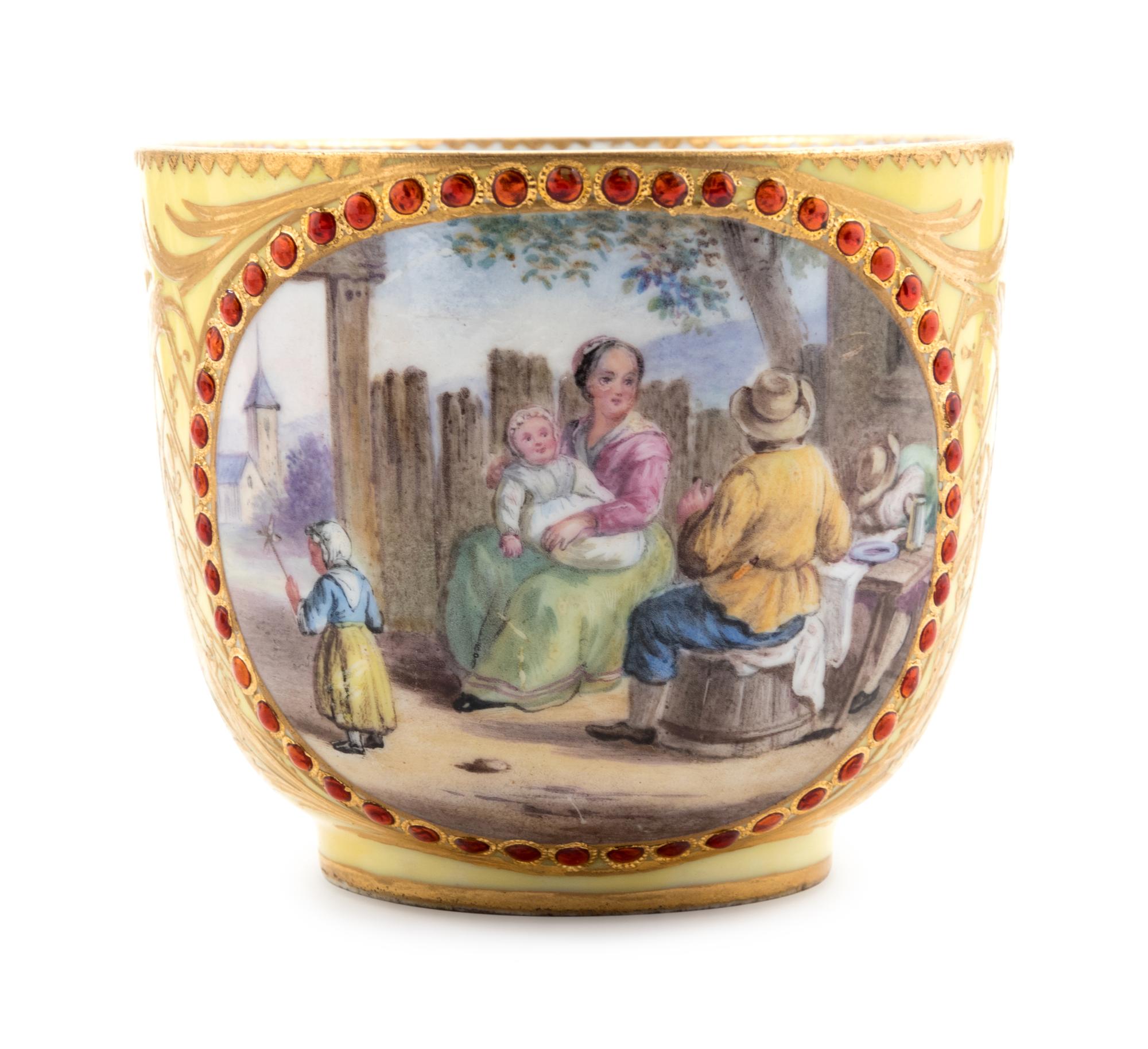 Eight Sèvres Style Painted and Parcel Gilt Porcelain Articles