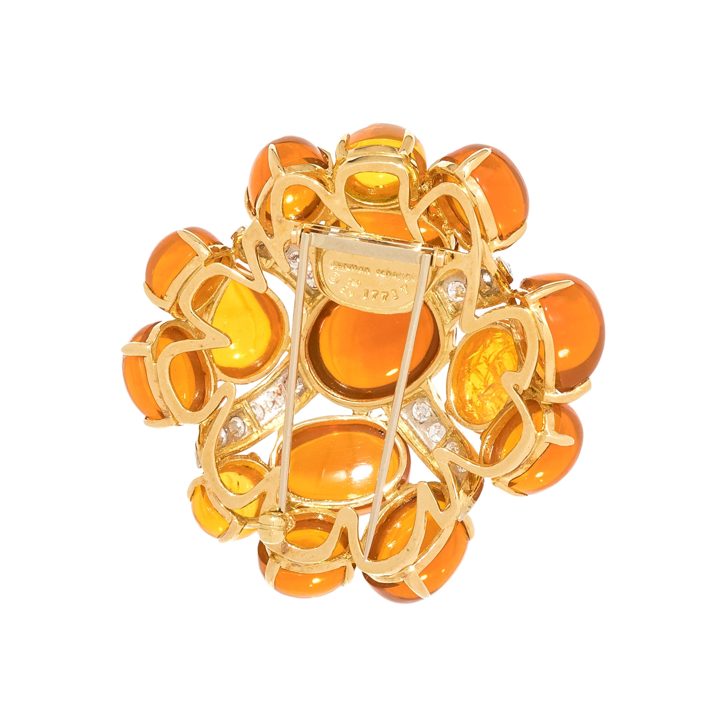 SEAMAN SCHEPPS, FIRE OPAL AND DIAMOND 'BUBBLE' BROOCH