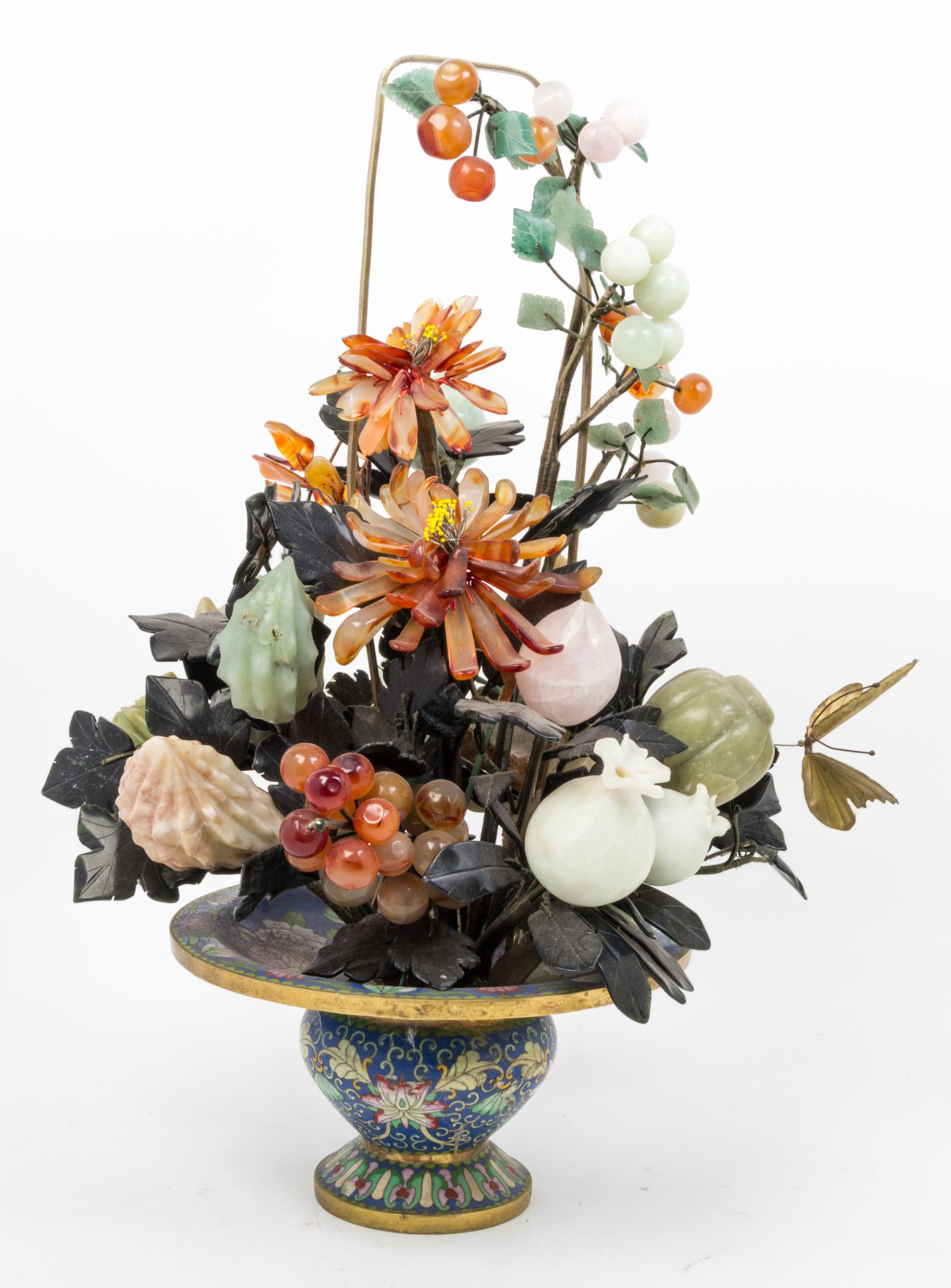 A Chinese Jade and Hardstone Centerpiece Height 22 inches.