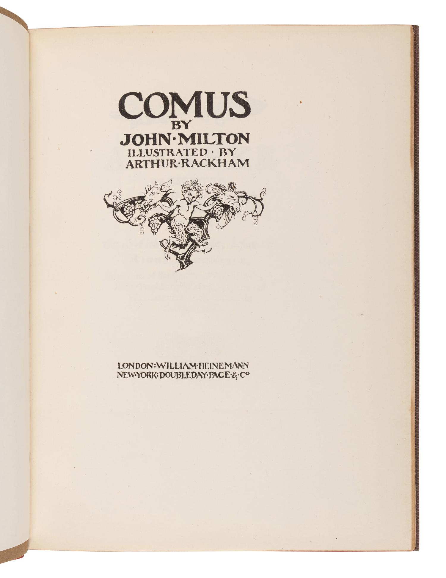 [RACKHAM, Arthur (1867-1939), illustrator]. MILTON, John (1608-1674). Comus . London and New York: William Heinemann and Doubleday, Page & Co., 1921.