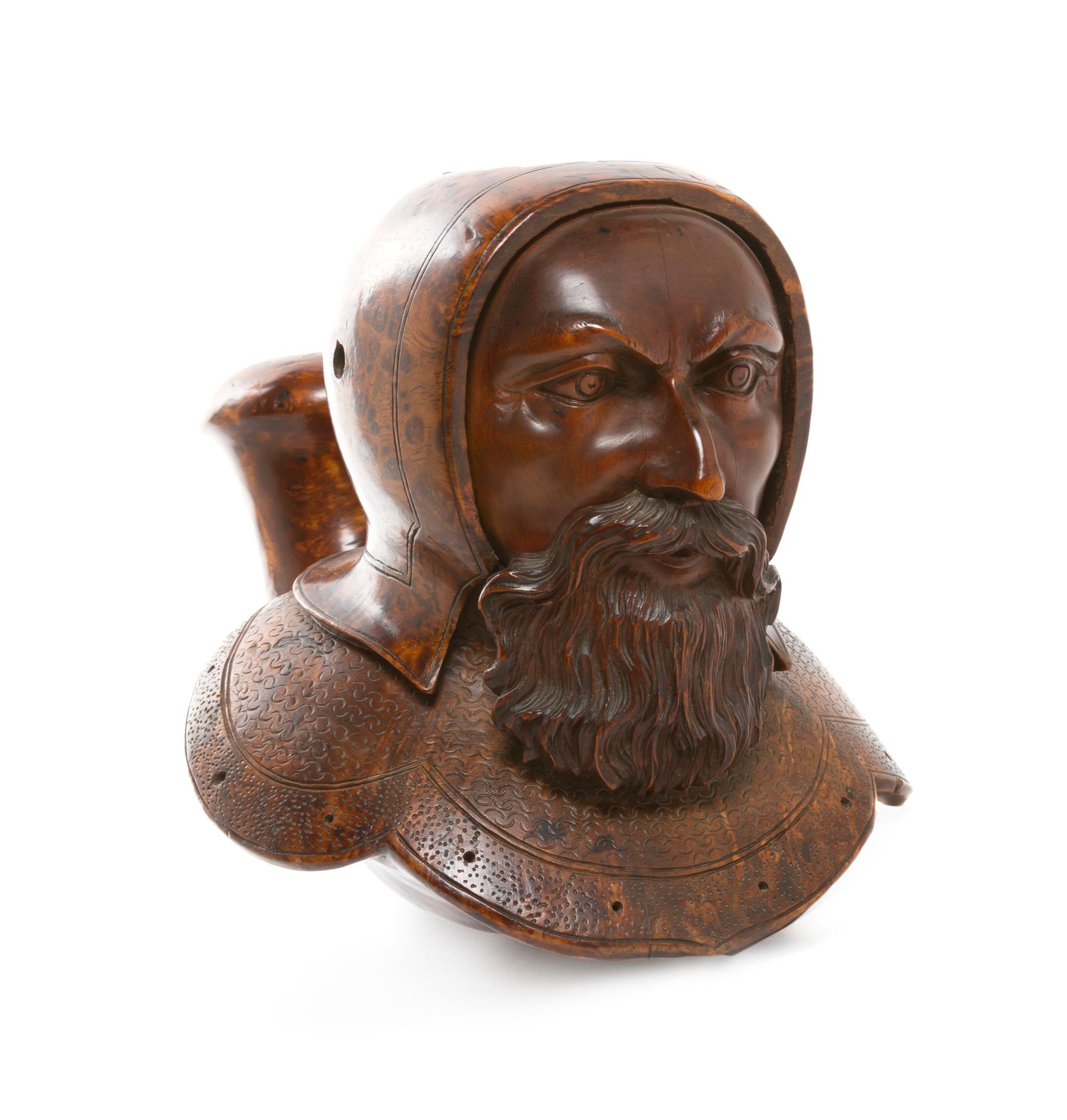 An Oversized Burlwood Figural Pipe, Height 6 inches.