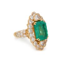 FRENCH, EMERALD AND DIAMOND RING