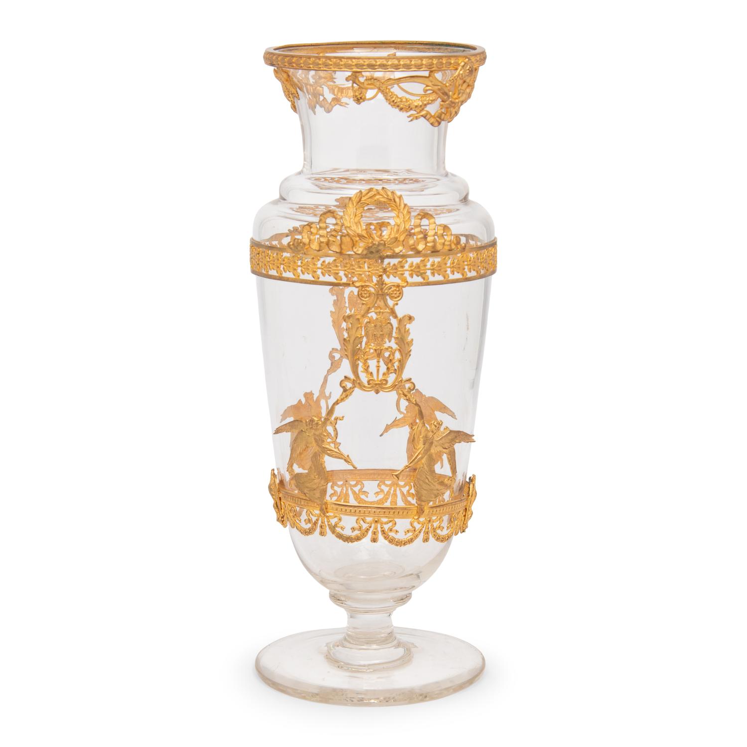 A French Neoclassical Style Gilt Metal Mounted Glass Vase