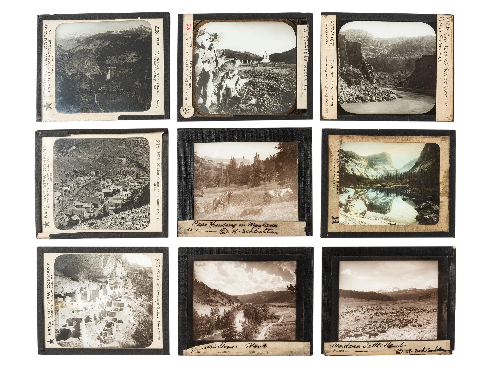 [WESTERN AMERICANA]. A group of magic lantern slides with Native American and western subject matter, including: