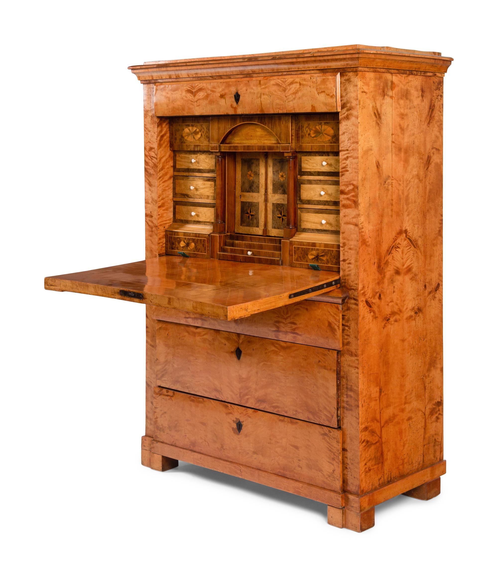 A Biedermeier Karelian Birch Fall-Front Secretary