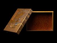 A Fine Japanese Gold, Red and Black Lacquer Book-Form Covered Box