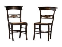 A Pair of Classical Eagle Carved and Grain Paint Decorated Rush Seat Side Chairs