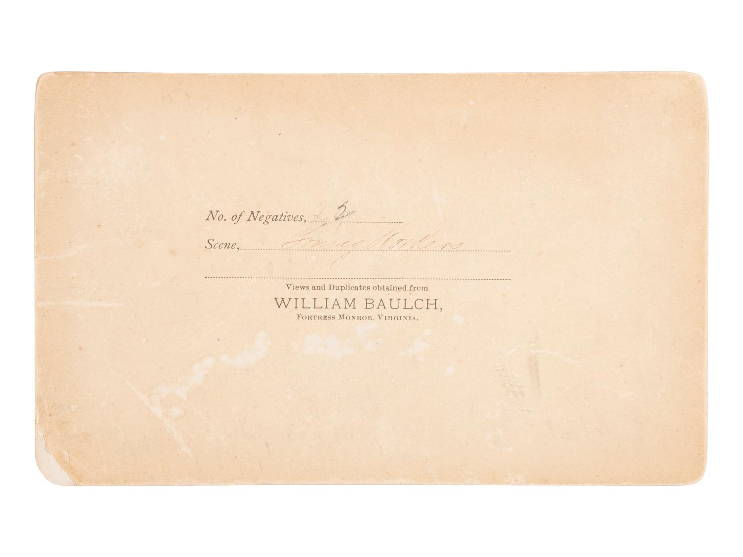 [EARLY PHOTOGRAPHY]. COOK, George S. and BAULCH, William, photographers. A group of 2 photographs featuring African American subjects in Virginia.