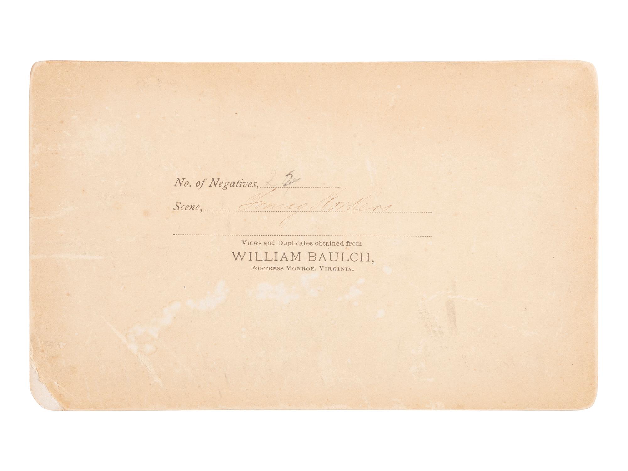 [EARLY PHOTOGRAPHY]. COOK, George S. and BAULCH, William, photographers. A group of 2 photographs featuring African American subjects in Virginia.