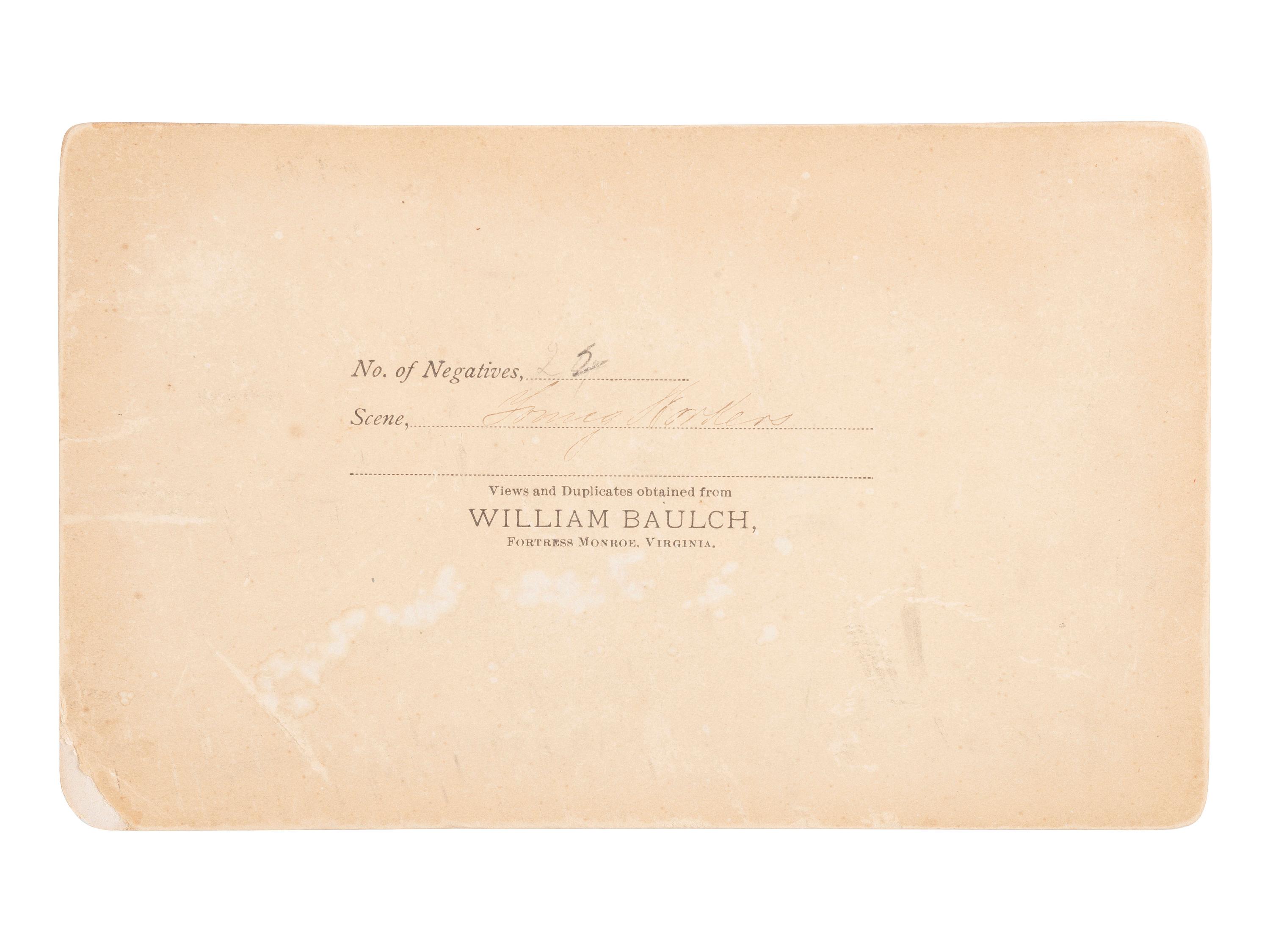 [EARLY PHOTOGRAPHY]. COOK, George S. and BAULCH, William, photographers. A group of 2 photographs featuring African American subjects in Virginia.