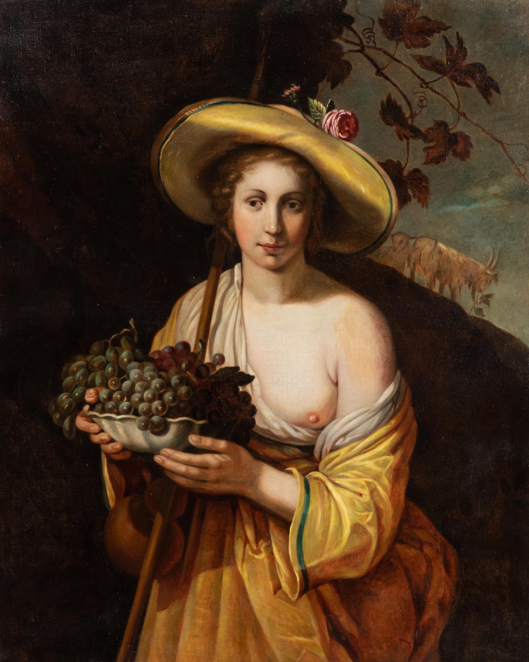 Artist Unknown, (Continental, 19th Century), Maiden in Yellow Hat with Bowl of Grapes