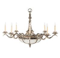 A Continental Silvered Bronze and Frosted Glass Eight-Light Chandelier