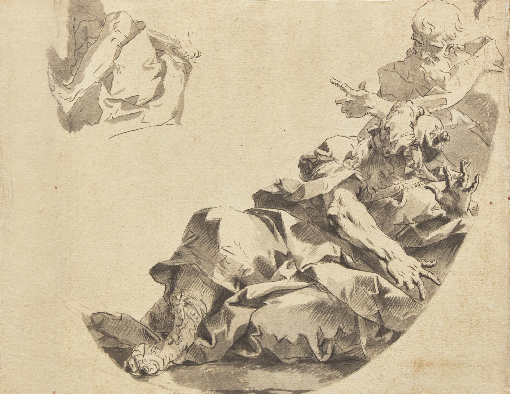 Study of a Ceiling Decoration, with Two Bearded Male Figures and a Study of the lower half of a Kneeling Figure