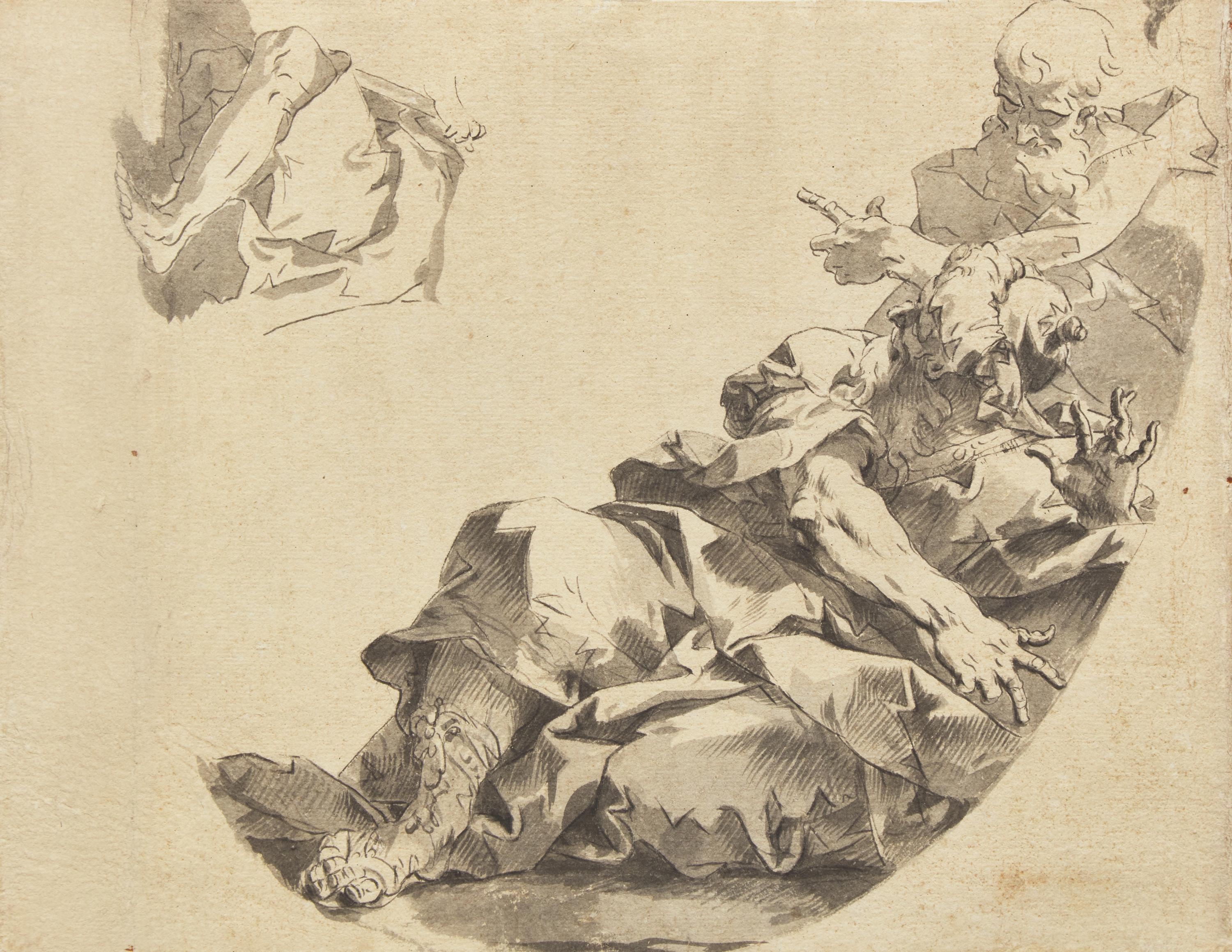 Study of a Ceiling Decoration, with Two Bearded Male Figures and a Study of the lower half of a Kneeling Figure