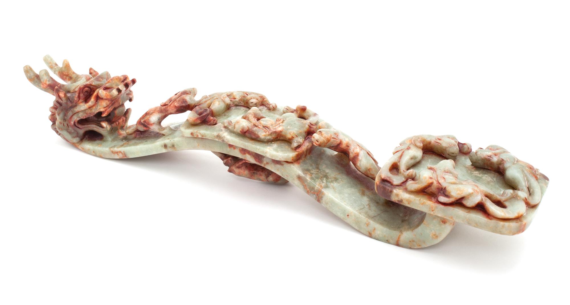A 'Ru-Yi' Chinese Carved Hardstone Figural Group Width 22 1/8 inches.