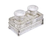 A Sterling Silver and Cut Glass Inkwell Monogrammed for Roberta Brooke Russell (1902-2007, later Brooke Astor)