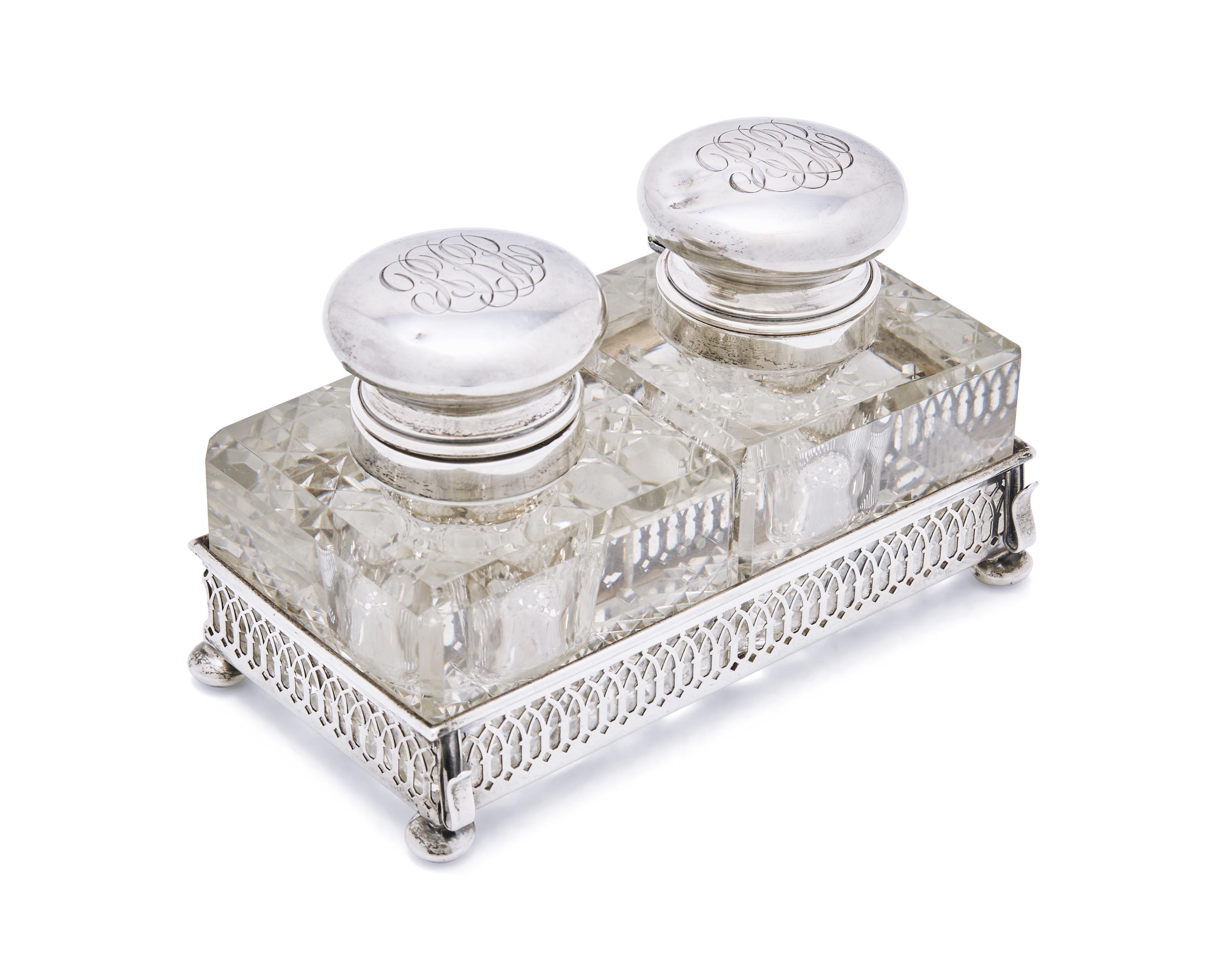 A Sterling Silver and Cut Glass Inkwell Monogrammed for Roberta Brooke Russell (1902-2007, later Brooke Astor)