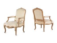 A Pair of Louis XV Style Bleached Wood Fauteuils