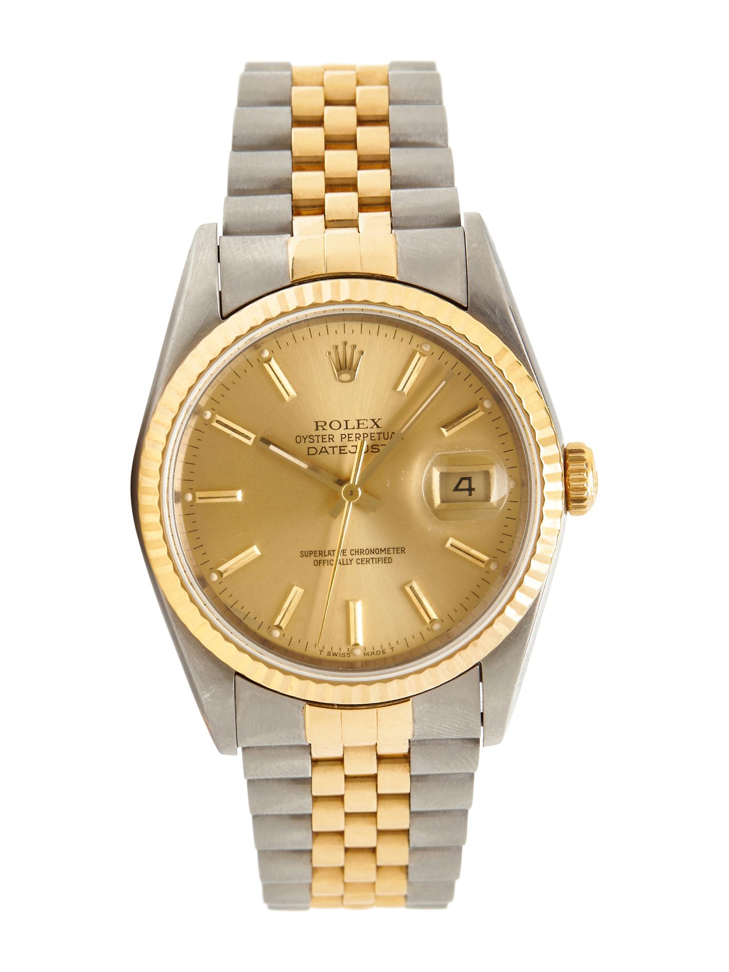 ROLEX, REF. 16233 STAINLESS STEEL AND YELLOW GOLD 'OYSTER PERPETUAL DATEJUST' WATCH