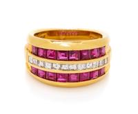 An 18 Karat Yellow Gold, Ruby and Diamond Ring, Italian, 8.00 dwts.