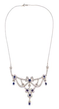 A White Gold, Diamond and Sapphire Garland Necklace, 15.00 dwts.