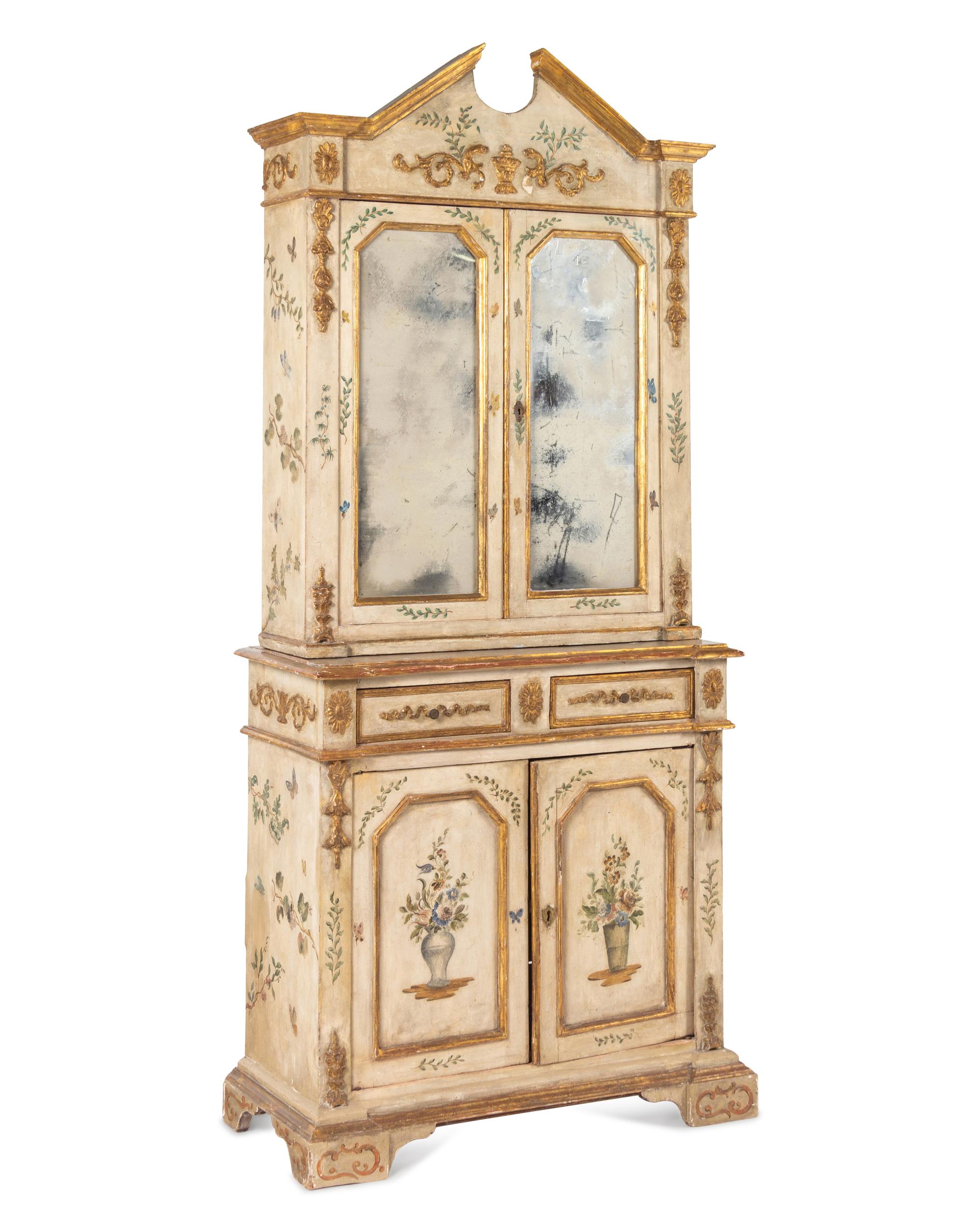 An Italian Polychrome and Cream-Painted and Parcel-Gilt Cabinet