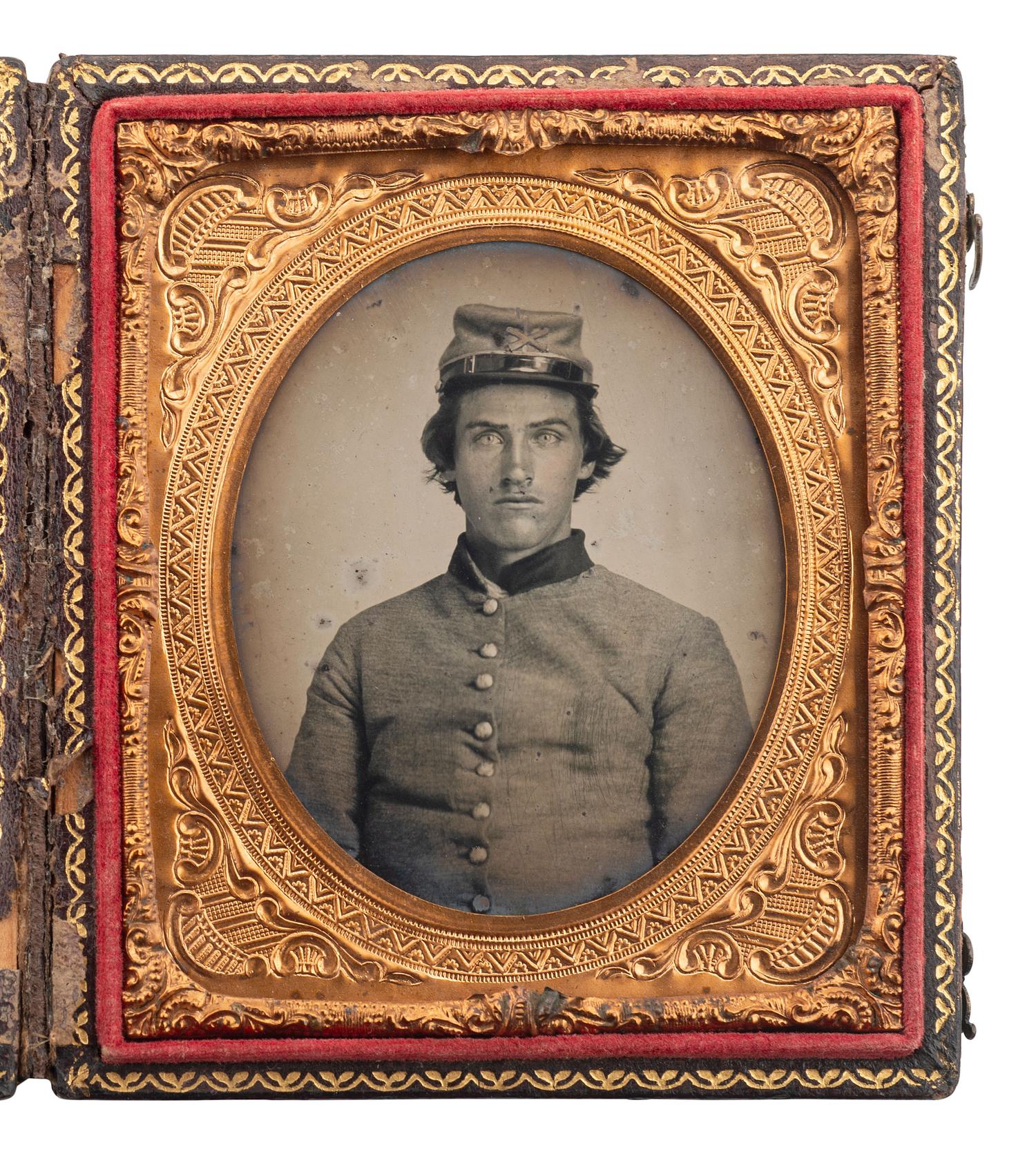 [CIVIL WAR]. Sixth plate ruby ambrotype of a young Confederate soldier, likely from Georgia or Tennessee.