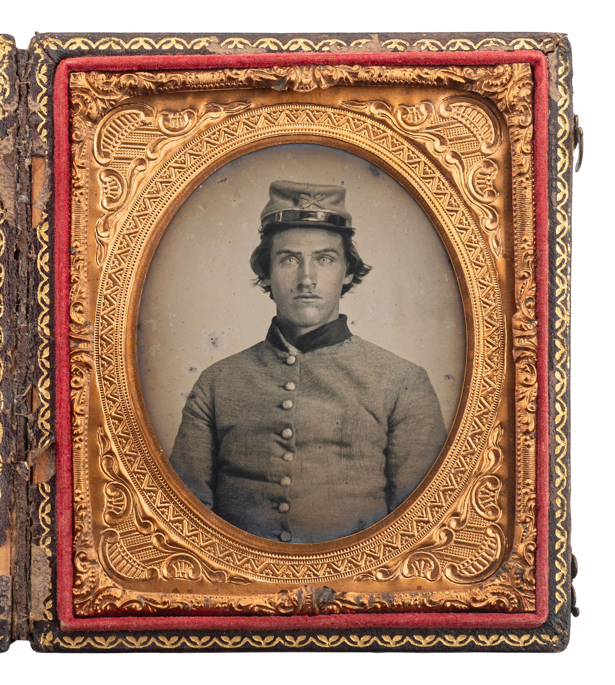 [CIVIL WAR]. Sixth plate ruby ambrotype of a young Confederate soldier, likely from Georgia or Tennessee.