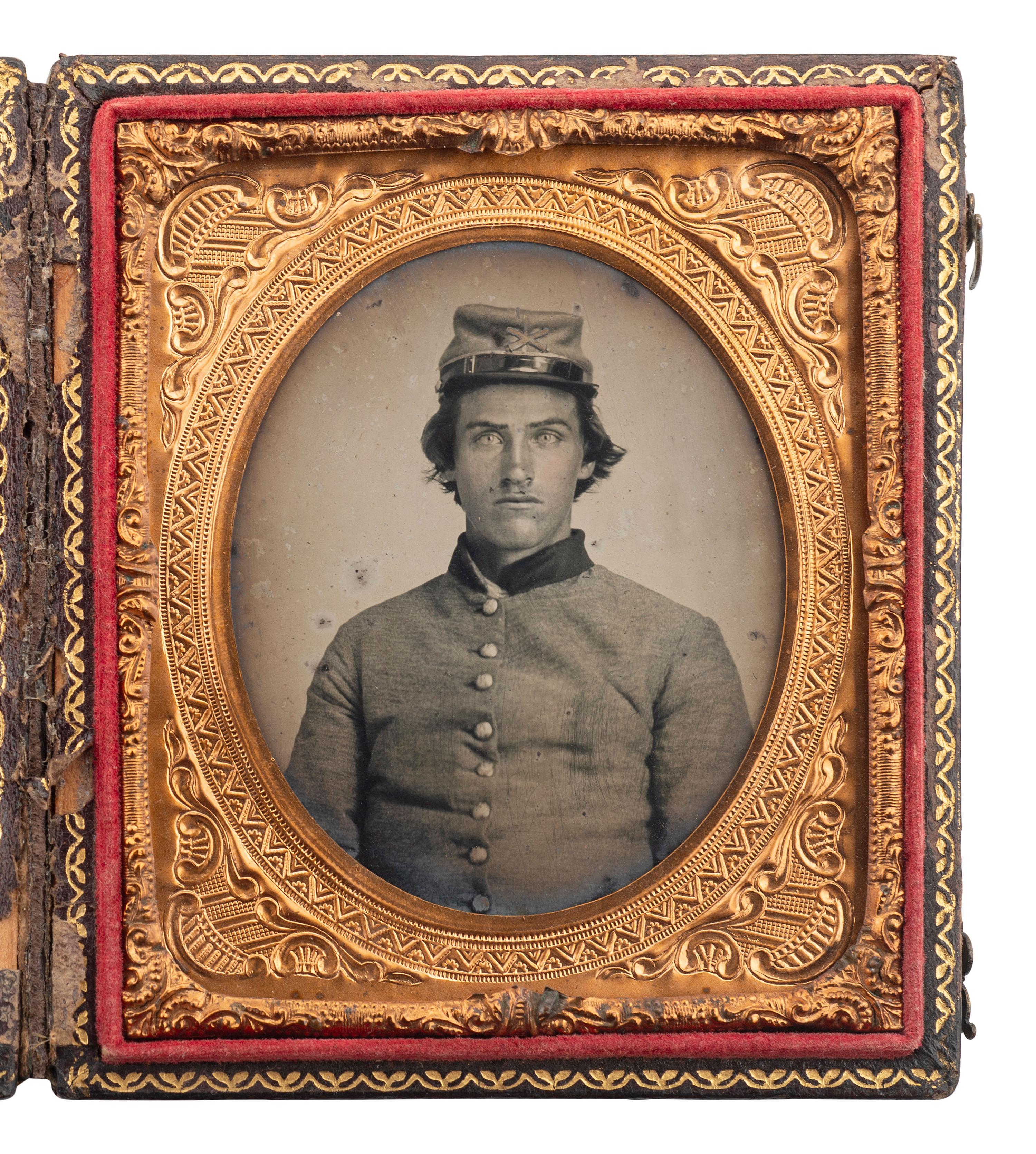 [CIVIL WAR]. Sixth plate ruby ambrotype of a young Confederate soldier, likely from Georgia or Tennessee.