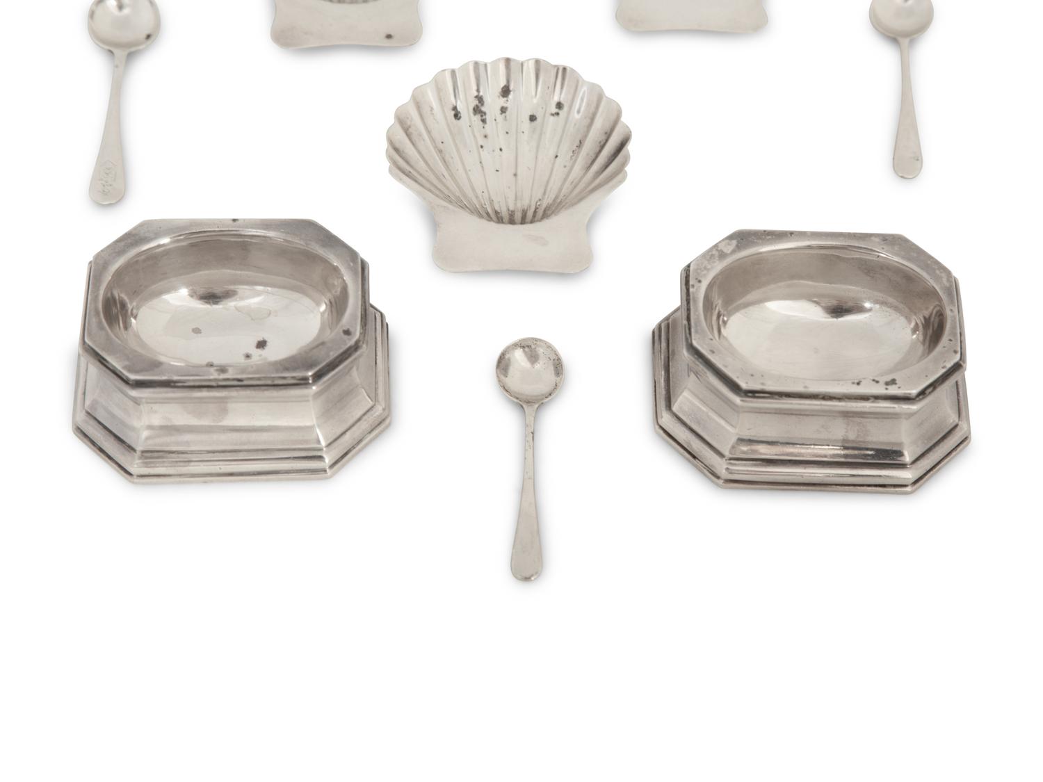 A Group of English and Mexican Silver Open Salts with Spoons