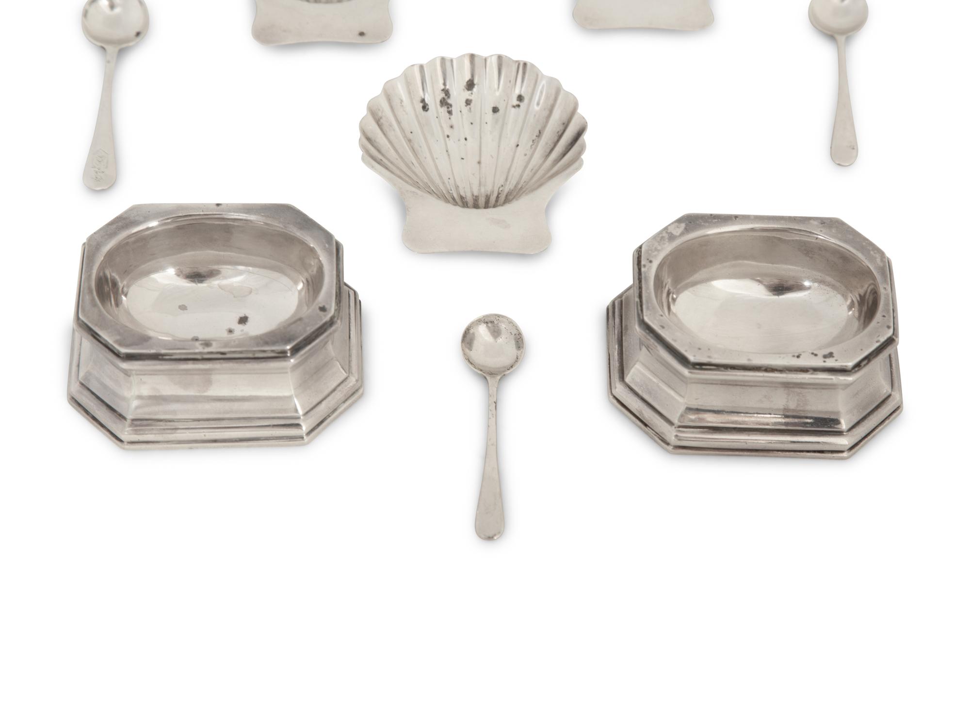 A Group of English and Mexican Silver Open Salts with Spoons